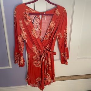 Free People Coral All The Right Ruffles Romper. S
